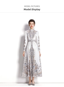 Detailed view of bohemian floral maxi dress with lantern sleeves and retro printed patterns