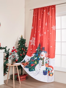 Detail of Christmas snowman curtain fabric showing soft texture and festive holiday prints