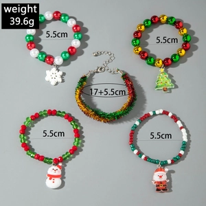 Detailed view of colorful Christmas beaded bracelets with dimensions and weight info
