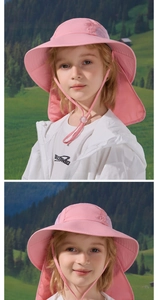Rosa Kinder-Sonnenhut mit breiter Krempe, atmungsaktivem Mesh und Nackenschutz