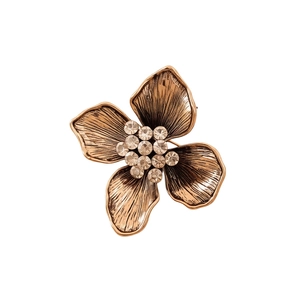Vintage rose gold flower brooch with sparkling crystals and brushed metallic texture