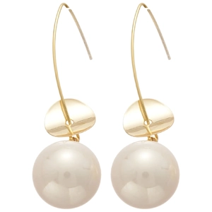 Elegant gold wavy sequins and large white pearl drop earrings with minimalist hook