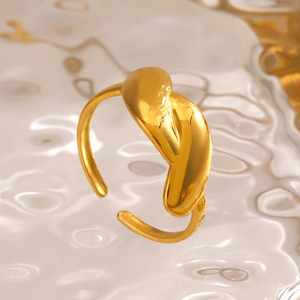 Minimalist gold plated stainless steel irregular twisted open ring for women