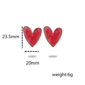 French vintage red heart titanium steel earrings with enamel marble texture for women