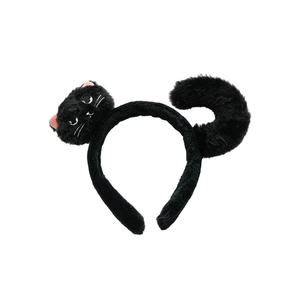 Cute black plush cat ear headband with tail design for Halloween party costumes