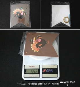 Detail view of Thanksgiving turkey banner packaging dimensions and weight measurement