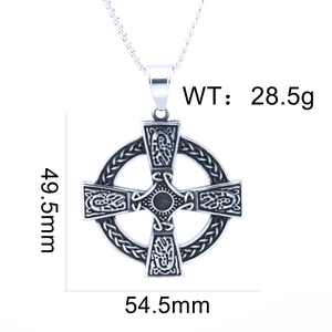 Detailed view of silver Celtic cross pendant with vintage knotwork and dimensions