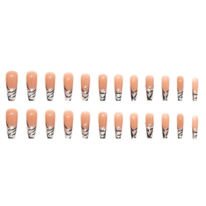 24pcs long trapezoid press-on nails with zebra stripes and sparkling rhinestones