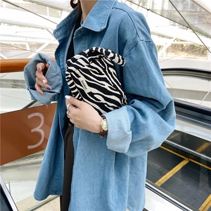 Pochette chic en toile imprimé zèbre pour femme, grand sac de maquillage élégant