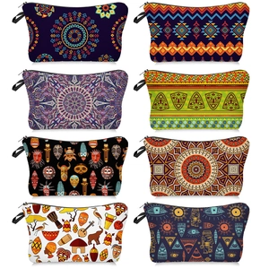 Cosmetic Bag Polyester Portable Toiletry Pouch African Tribal Geometric Mandala Pattern Makeup Organizer For Women