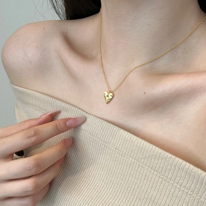 Elegant gold plated S925 sterling silver brushed heart pendant necklace for women