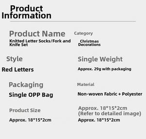 Detailed product specifications for Christmas knit stockings showing size, material and weight