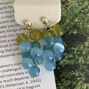Trauben Hänger Ohrringe Mit 925 Sterling Silber Stecker Harz Frucht Cluster Drop Schmuck Für Frauen Süßer Stil