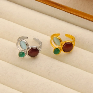 Bagues réglables en acier inoxydable plaqué or 18 carats avec pierres colorées