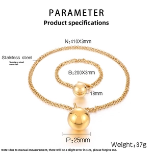 Detaillierte Größenparameter für Edelstahl Kugelanhänger Halskette und Armband Schmuckset