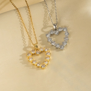Chic gold and silver plated heart-shaped necklaces featuring sparkling zircon pavé
