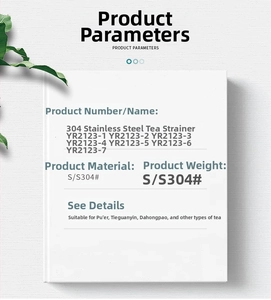 Specifications of 304 stainless steel tea infuser showing material and usage details