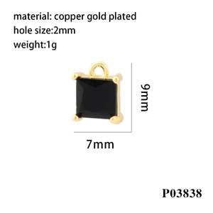18K gold plated square black zircon pendant 9x7mm for DIY necklaces and earrings