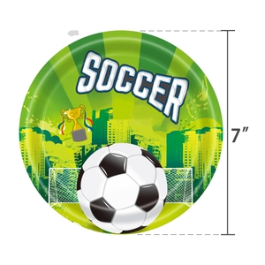 7-inch Soccer World Cup theme disposable paper plate with football trophy and goal graphics