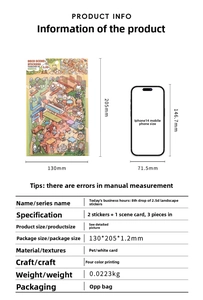 Detailed scale view of 2.5D scenery DIY stickers with iPhone 14 for size comparison