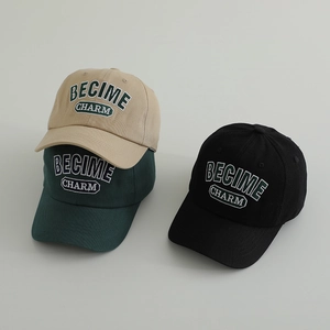 Classic cotton kids baseball caps with CHARM embroidery in khaki, green and black