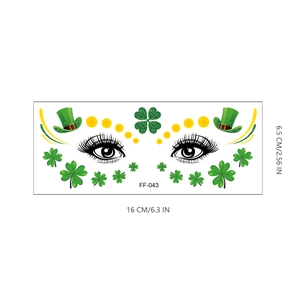 Detail of St. Patrick's Day face tattoos with green hat, shamrocks and gold coins FF-043
