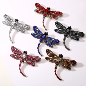Exquisite large dragonfly brooches with sparkling crystals and colorful gemstones set in alloy