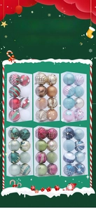 Detailed view of assorted Christmas ball ornaments featuring glitter and painted patterns