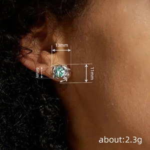 Minimalist vine-shaped silver stud earrings with turquoise stones for women daily wear