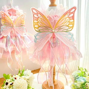 Rosa Haustier Prinzessinnenkleid mit Schmetterlingsstickerei und Tüll für Hunde und Katzen