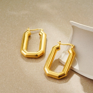 Minimalist 18K gold plated stainless steel geometric square hoop earrings on stone
