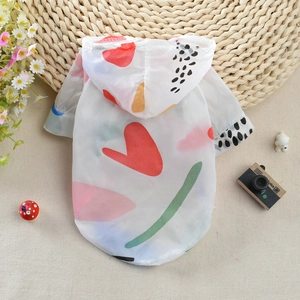 Breathable summer pet sun protection shirt with red heart and colorful abstract pattern