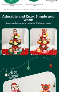 Support à cupcakes à trois niveaux en papier avec motifs Père Noël et rennes
