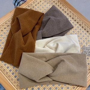 Solid color breathable knitted twisted headbands in brown, gray, beige and khaki colors
