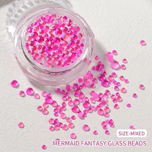 Mix of iridescent mermaid aurora glass beads for nail art in various sizes and pink hues