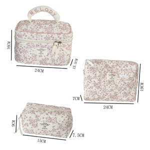 Guide des tailles détaillé pour trousses de maquillage en velours rose fleuri