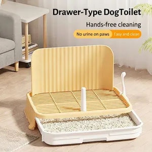 Indoor Dog Toilet High Splash Guard PP Plastic Potty Trainer Training Tray For Medium Large Dogs With Post And Scoop