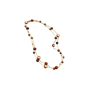 Vintage gold necklace with elegant tiger eye stones and lustrous pearls for women