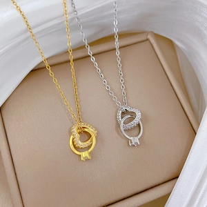 Collana Pendente Cuore Anello In Rame Con Zirconi Catena In Acciaio Inossidabile Gioielli Eleganti Per Donna