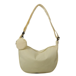 Minimalist creamy yellow crescent crossbody bag with adjustable strap and small round pouch