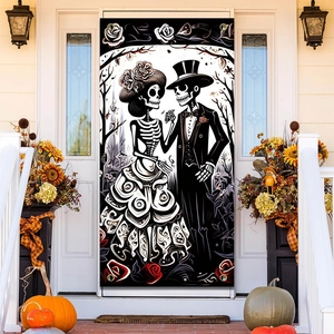 Day of the Dead skeleton couple door banner for Halloween party wedding decoration