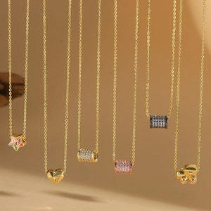 French Vintage Copper Zirconia Star Heart Train Pendant Necklace Gold Plated Enamel Clavicle Chain Hip Hop Women Jewelry