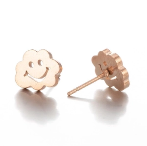 Fashionable rose gold cloud smiley face stud earrings with minimalist cutout design