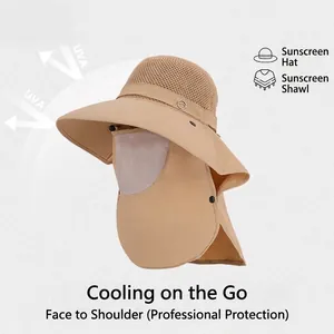 Khaki Herren Sonnenhut mit breiter Krempe, Mesh-Einsatz, Gesichtsmaske und Nackenschutz