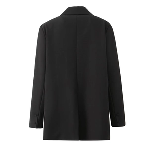 Back view of a classic black tailored blazer with high-quality fabric texture details