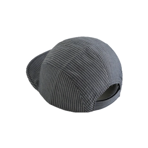 Cute dark gray striped baby baseball cap with soft brim and adjustable back closure
