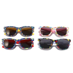 Kids colorful cartoon dinosaur print sunglasses set in blue, white and black frames