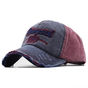 Vintage washed denim baseball cap with 1985 Newyork embroidery and distressed brim