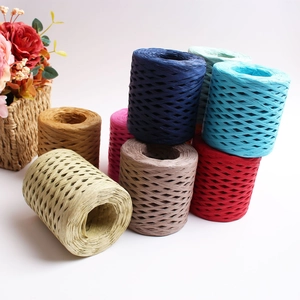 Colorful raffia paper ribbon rolls for DIY crafts gift wrapping and flower bouquet decor