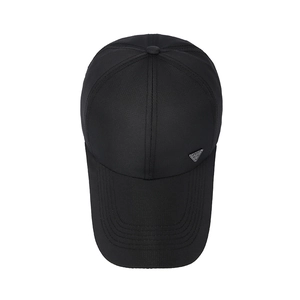 Minimalist black baseball cap with quick-dry texture and silver triangle logo